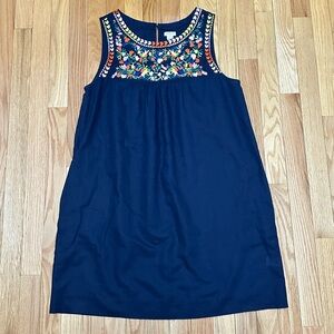 J. Crew Navy Dress with Colorful Embroidery
